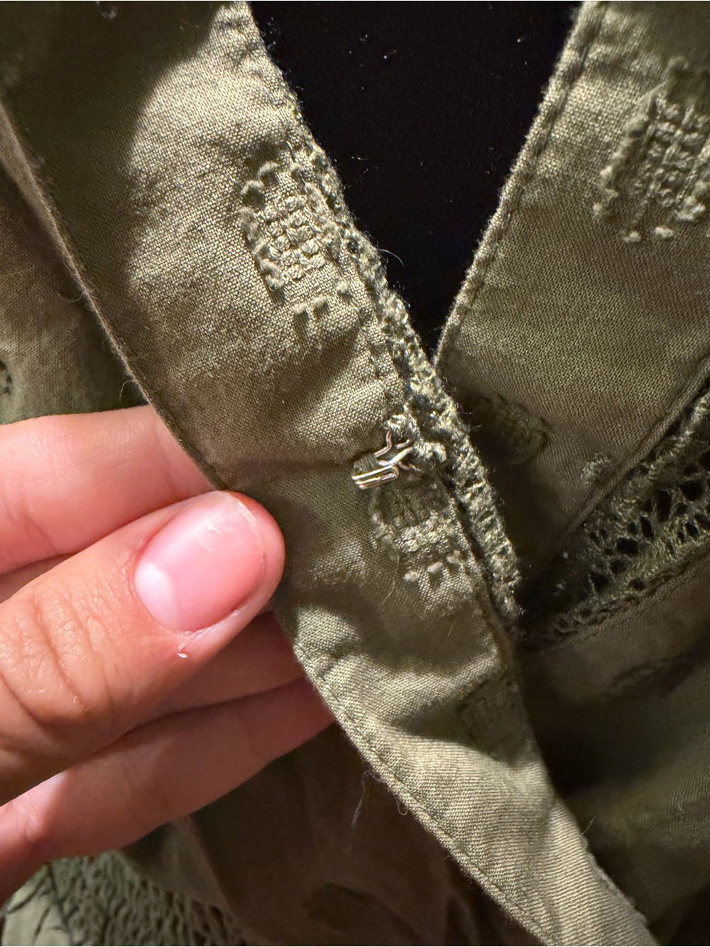 American Eagle Outfitters Olive Green Eyelet Wrap Midi Dress - Picture 6 of 7